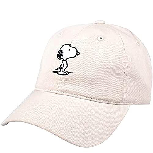 Peanuts Snoopy Dad Hat, Adjustable Baseball Cap, Tan, One Size