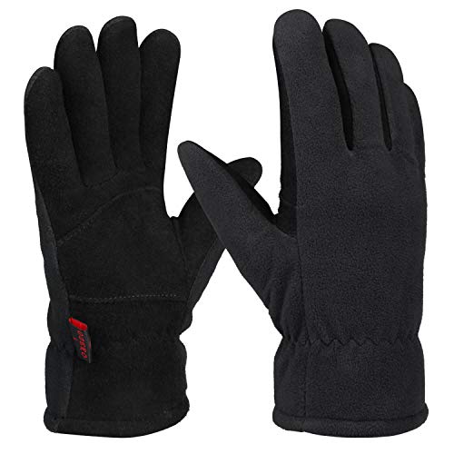 OZERO Winter Gloves for Men & Women | -30℉ Warm Thermal Running Cycling and Work Gloves for Men Cold Weather | Deerskin and Polar Fleece Insulated Winter Gloves Men
