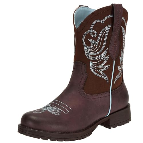 SheSole Western Cowboy Boots for Women Round Toe Mid Calf Riding Work Short Cowgirl Boots Size 7