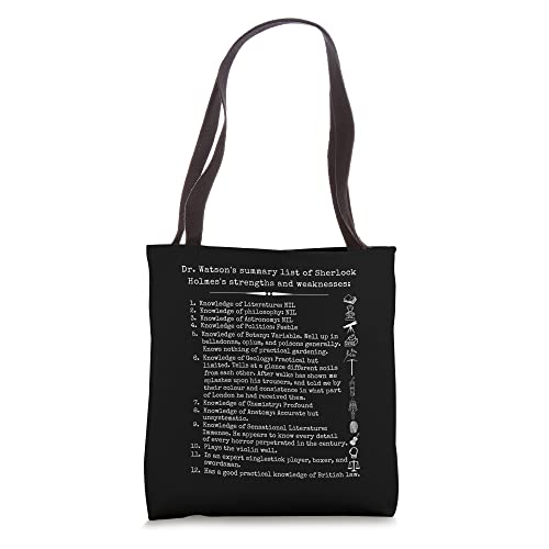 Watson's list of Sherlock Holmes's strengths and weaknesses. Tote Bag
