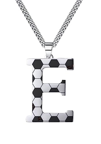 WIGERLON Soccer Initial Necklace for Boys and Girls,Soccer Gifts Stainless Steel Soccer Letter Pendant for Men and Women E Necklace