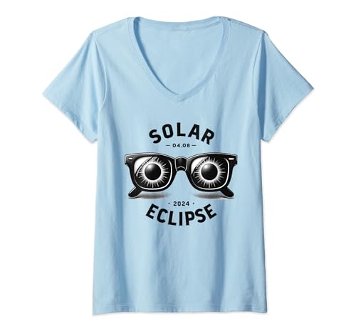 Womens Solar, Eclipse 2024 Glasses V-Neck T-Shirt
