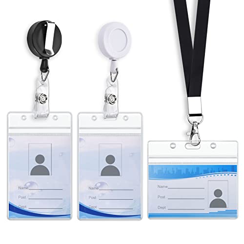 3-Pack Retractable Badge Holders with Lanyard - Waterproof ID Badge Reels for Staff & Nurses - Combine Freely