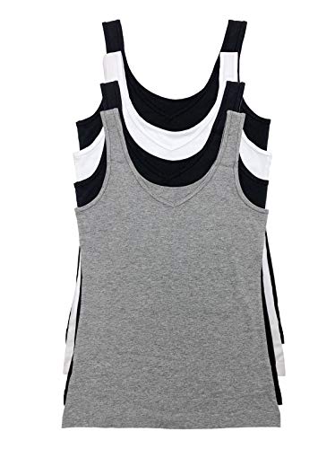 Felina Reversible Cotton Women's Tank Top (4-Pack) - Heather Grey - Medium - Womens Camisoles for Layering - Ladies Working Top - Tank Top for Female - Undershirt for Women