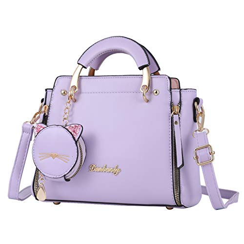 Qiayime Women Fashion Handbag Purses Luxury Designer Crossbody PU Leather Satchel Shoulder Messenger Bags Tote Cat Purse (purple)