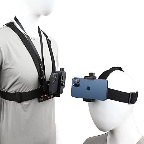 PellKing Mobile Phone Chest Strap Harness Mount Head Strap Holder Kit for POV/VLOG,Cell Phone Clip Compatible with iPhone,Samsung,GoPro Hero 9, 8,7, 6, 5, 4, 3,2, 1,AKASO,DJI Osmo,and Action Cameras…