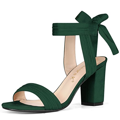 Allegra K Women's Open Toe Ankle Tie Chunky Heel Dark Green Sandals - 9 M US