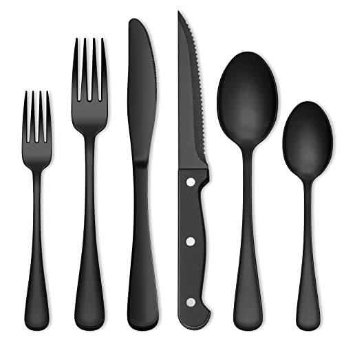 72-Piece Black Silverware Set, Umite Chef Flatware Set with Steak Knives for 12, Food-Grade Stainless Steel Cutlery Set, Includes Spoons Forks Knives, Kitchen Cutlery for Home Office Restaurant Hotel