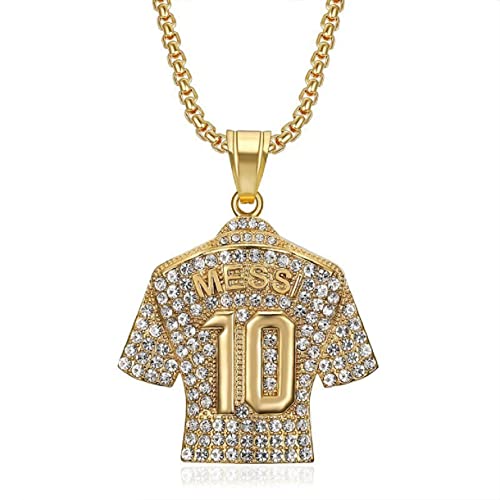 Number 10 Soccer Pendant Necklace for Men - Iced Out Sports Charm Jewelry with Football Players Number