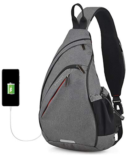 Hanke Sling Bag Men Backpack Unisex One Shoulder Bag Hiking Travel Backpack Crossbody with USB Port for Men Women Versatile Casual Daypack-17 inch,Grey