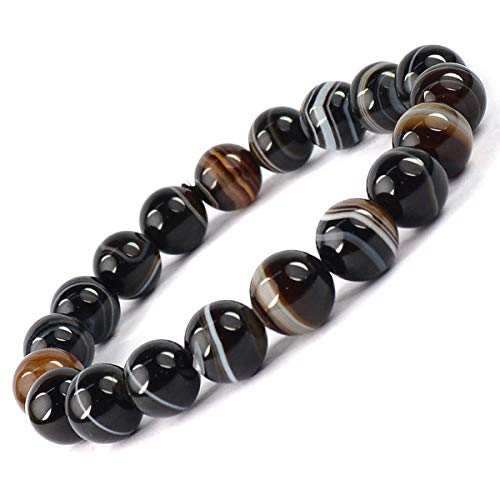 Natural Black Sulemani Hakik Bracelet Crystal Stone 10 mm Round Bead Bracelet for Reiki Healing and Crystal Healing Stones (Color : Black)