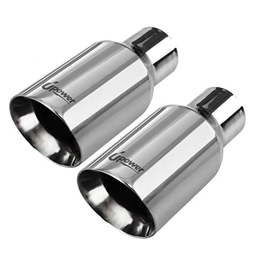 Upower Pack of 2 Exhaust Tip 2.5 inch Inlet 4 inch Outlet 9' Long 304 Stainless Steel 2.5' to 4' Diesel Exhaust Tailpipe Tip Double Wall Slant Cut