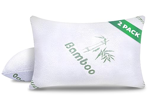 Memory Foam Pillows Queen Size Set of 2 - Cooling Bed Pillows for Sleeping - Back, Stomach, Side Sleeper Firm, Comfy Cool Shredded - 2 Pack, Rayon Derived from Bamboo