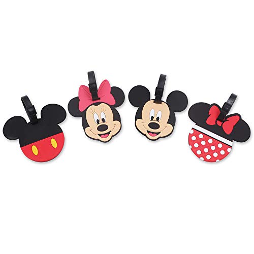 Finex 4 Pcs Set Mickey Mouse and Minnie Mouse Silicone Travel Luggage Baggage Identification Labels ID Tag for Bag Suitcase Plane Cruise Ships with Belt Strap