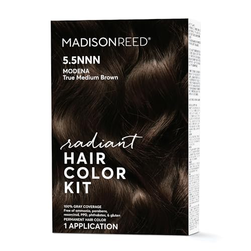 Madison Reed Radiant Hair Color Kit, Medium Brown for 100% Gray Coverage of Resistant Gray Hair, Ammonia-Free, 5.5NNN Modena Brown, Permanent Hair Dye, Pack of 1