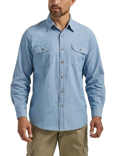 Wrangler Authentics Men's Long Sleeve Classic Woven Shirt, Light Chambray, X-Large