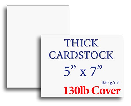 Extra Heavy Duty 130lb Cover Cardstock - 5' x 7' Bright White - 350gsm 17pt Thick Paper - Index, Flash & Post Card Stock - 100 Pack