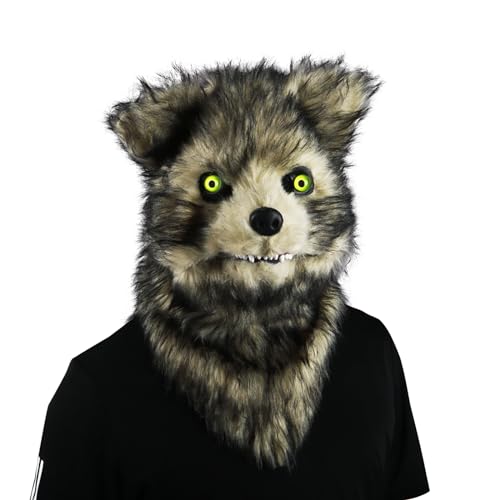 Cosermart Wolf Mask Furry Fox Funny Dog Masks Scary Bear Realistic Moving Jaw - Plush Faux Fur Animal Head