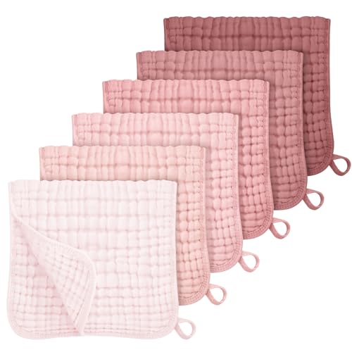 Looxii Muslin Burp Cloths 100% Cotton Muslin Cloths Large 20''x10'' Extra Soft and Absorbent 6 Pack Baby Burping Cloth for Boys and Girls Gradient Pink