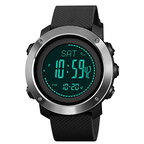 Mens Compass Watch, Digital Sports Watch Pedometer Altimeter Barometer Temperature Military Waterproof Wristwatch for Men Women
