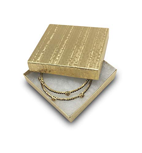 TheDisplayGuys 100-Pack #33 Cotton Filled Cardboard Paper Jewelry Box Gift Case - Gold Foil (3 1/2' x 3 1/2' x 1')