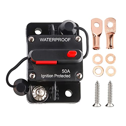 RED WOLF 50A Amp Circuit Breaker for Boat Trolling Motor Marine ATV Vehicles Stereo Audio Battery Solar System Inline Fuse with Manual Reset Switcher Waterproof DC 12V-48V