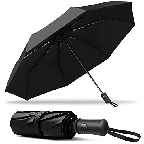 XIXVON Umbrella SE (8 Ribs, Black) | UPF 50+ 99% UV Protection, Lightweight, Automatic, Windproof, Travel Portable | Compact Folding Umbrella