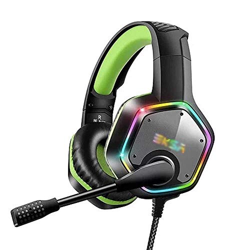 Wired Gaming Headset RGB Luminous Gaming Headset with Microphone Self-Noise Reduction Stereo Surround Sound 7.1 One-Key Mute Professional Gaming Headset (Green/Gray) (Color : Green)