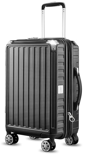 LUGGEX Carry On Luggage 22x14x9 Airline Approved - 35L Polycarbonate Hard Sided Expandable Suitcase with Spinner Wheels (Black, 20 Inch)