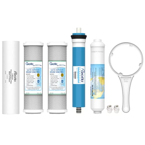 Puroflo ERO 5 pc Reverse Osmosis Filters 1 Year Set, 5 Stage Reverse Osmosis Water Filter, Under Sink RO Water Filter System Kit Compatible with Most 10' Water Filtration System w/Water Filter Wrench