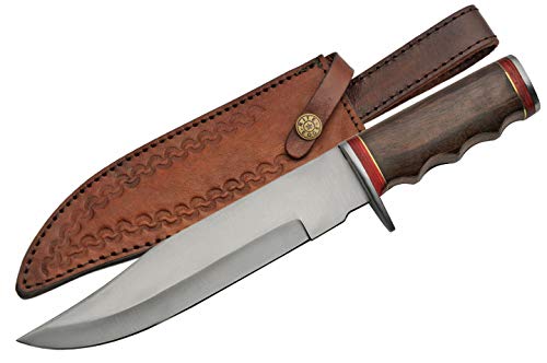 SZCO Supplies 12” Stainless Steel Wood Handle Bowie Hunting Knife W/Sheath,Brown/red