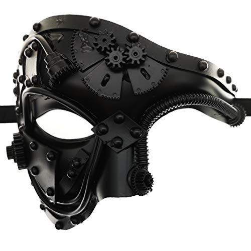 Ubauta Steampunk Metal Cyborg Venetian Mask,Black Masquerade Mask For Halloween Costume Party/Phantom Of The Opera/Mardi Gras Ball