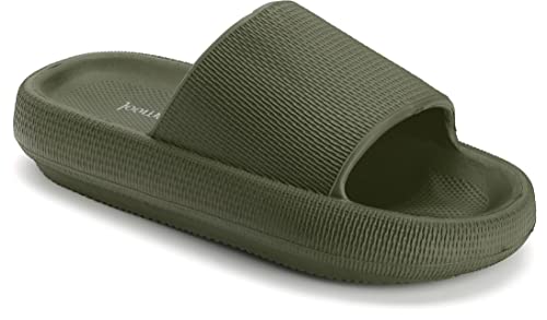 Joomra Slippers Mens Slides Cushioned for Womens Quick Drying Shower Foam Male Pillow House Shoes Pool House Garden Sandals for Ladies Female Sandles Army Green 40-41