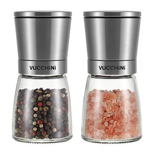 VUCCHINI Salt and Pepper Grinder Set - Adjustable Stainless Steel Spice Ceramic Grinders Mill Shaker for Kitchen Table - Stainless Steel color