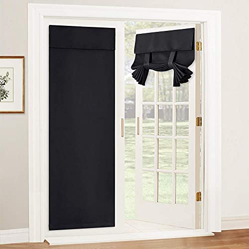 RYB HOME Blackout Door Curtain - Tricia Window Shades Thermal Insulated Light Block French Curtain Tie up Shades Energy Efficient Double Door Blind, 26 x 69 inches, Black, 1 Panel