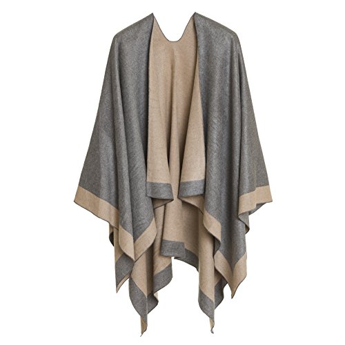 MELIFLUOS DESIGNED IN SPAIN Women's Shawl Wrap Poncho Ruana Cape Cardigan Sweater Open Front for Fall Winter Spring (PC01-4L)