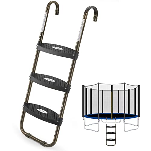 HBTower Trampoline Ladder, 3-Step Trampoline Steps with Horizontal Wide Steps, Skid-Proof Steps Universal Hook, UV Treated Steel, 220Lbs Capacity Trampoline Stairs Accessories for Kids/Children