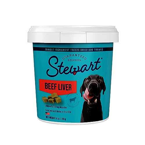 Stewart Freeze Dried Dog Treats, Beef Liver, Grain Free & Gluten Free, 4 Ounce Resealable Tub, Single Ingredient, Made in USA, Dog Training Treats