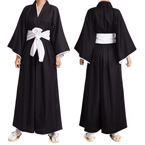 MEADOO Adult Anime Black Robe Cloak Cosplay costumes Japanese Traditional Samurai Uniform Kimono outfit Halloween outfits (L, Black)