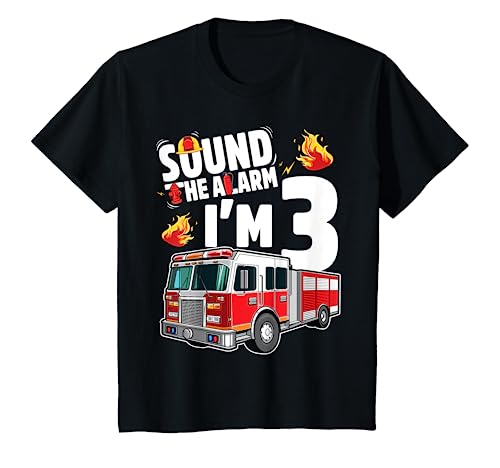 Fire Truck 3rd Birthday Boy Firefighter 3 Year Old T-Shirt