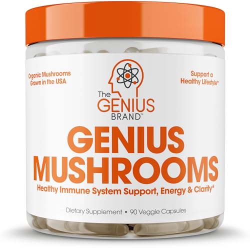 Genius Mushroom - Lions Mane, Cordyceps and Reishi - System Booster & Nootropic Supplement - for Energy & Support, 90 Veggie Pills