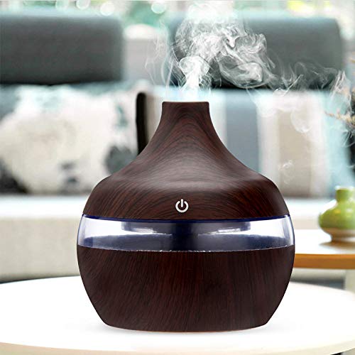 300ml Multipurpose Wood Grain Aromatherapy Air Humidifier - Aroma Essential Oil Diffuser - USB Charge Night Light Mini Oil Diffuser Humidifier with Deep Sleep Mode for Home Car Desk Office /150 (Colo