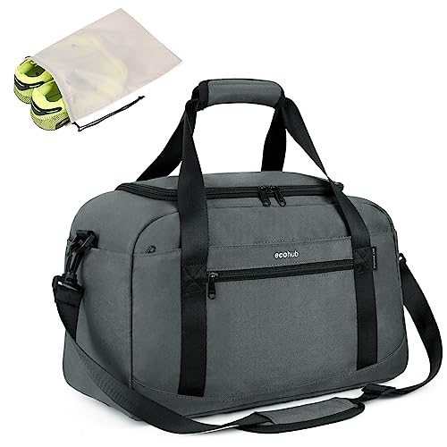 ECOHUB Small Gym Bag Travel Duffle Bag with Wet Pocket & Shoes Bag Waterproof Personal Item Bag Weekender Bag for Men and Women Overnight Shoulder Bag with Laptop Compartment, Gray (Patent Pending)