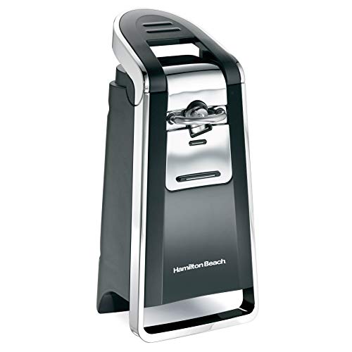 Hamilton Beach (76606ZA) Smooth Touch Electric Automatic Can Opener with Easy Push Down Lever, Opens All Standard-Size and Pop-Top Cans, Extra Tall, Plastic/Metal, Black and Chrome