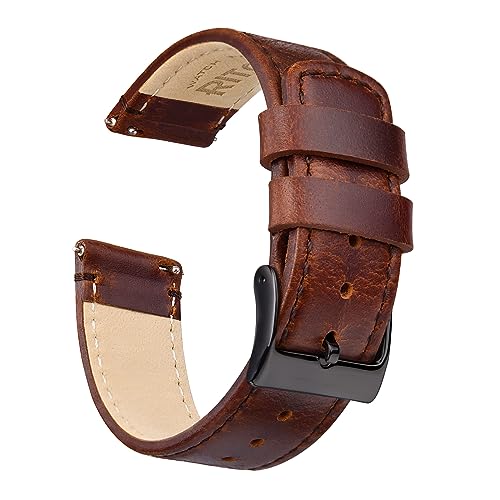 Ritche Quick Release Leather Watch Band Leather Watch Strap 18mm 19mm 20mm 21mm 22mm 23mm or 24mm for Men and Women, Coffee / Black, 20mm, Classic