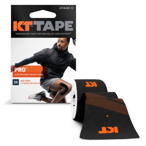KT Tape, Pro Synthetic Kinesiology Athletic Tape, 20 Count, 10” Precut Strips, Jet Black