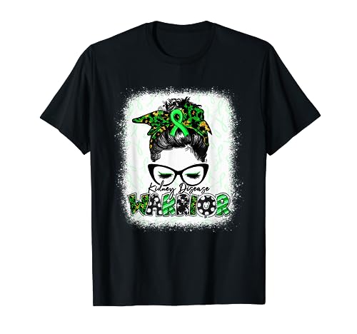 Bleached Kidney Disease Warrior Messy Bun Kidney Disease T-Shirt