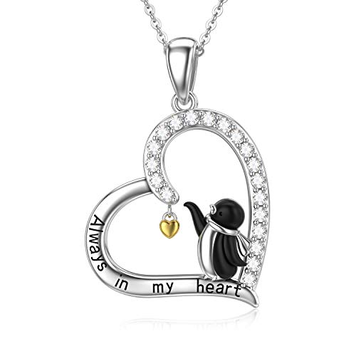 PELOVNY Christmas Gifts Lovely Penguin Necklace for Women Sterling Silver Animal Love Heart Pendant Necklace Penguin Jewelry Gift for Girlfriend