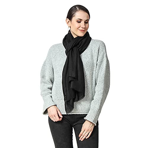 PASHWRAP Cashmere Wrap Handwoven in Kashmir - Luxurious large Cashmere Scarf for Women Lightweight (Black)