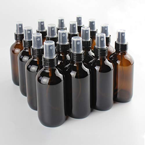 4oz Amber Glass Spray Bottle for Essential Oils,Small Empty Fine Mist Spray Bottle, Refillable Liquid Containers for Perfumes,Cleaning Products,16 Pack